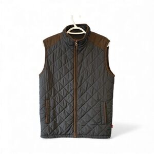 Coleman Quilted Vest Men's Size Small Brown Trim Full Zip Pockets Outdoor